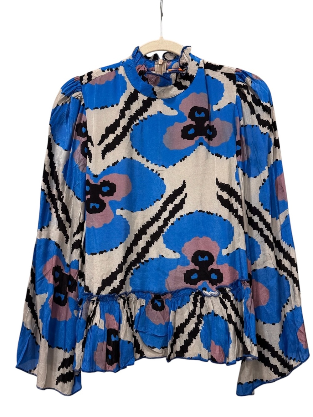 NWT Oliphant Patola Cobalt Blue Peplum Blouse Sz XS